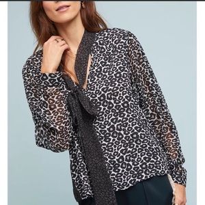 NWT Anthropologie Conditions Apply Marion Animal Print Blouse - Size Small